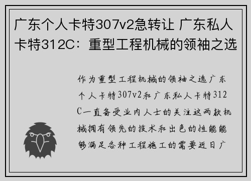 广东个人卡特307v2急转让 广东私人卡特312C：重型工程机械的领袖之选