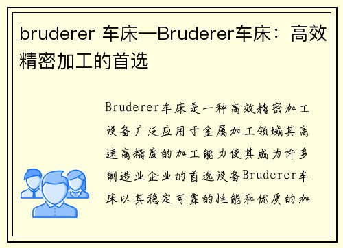 bruderer 车床—Bruderer车床：高效精密加工的首选